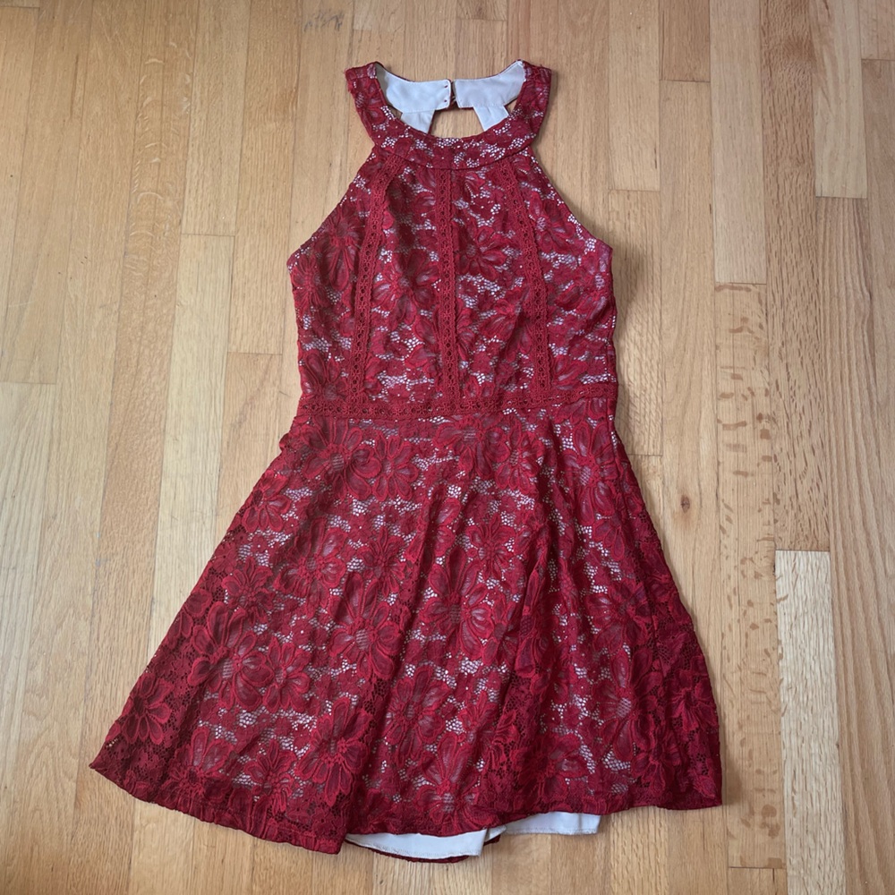 Elegant Red Lace Teen Dress